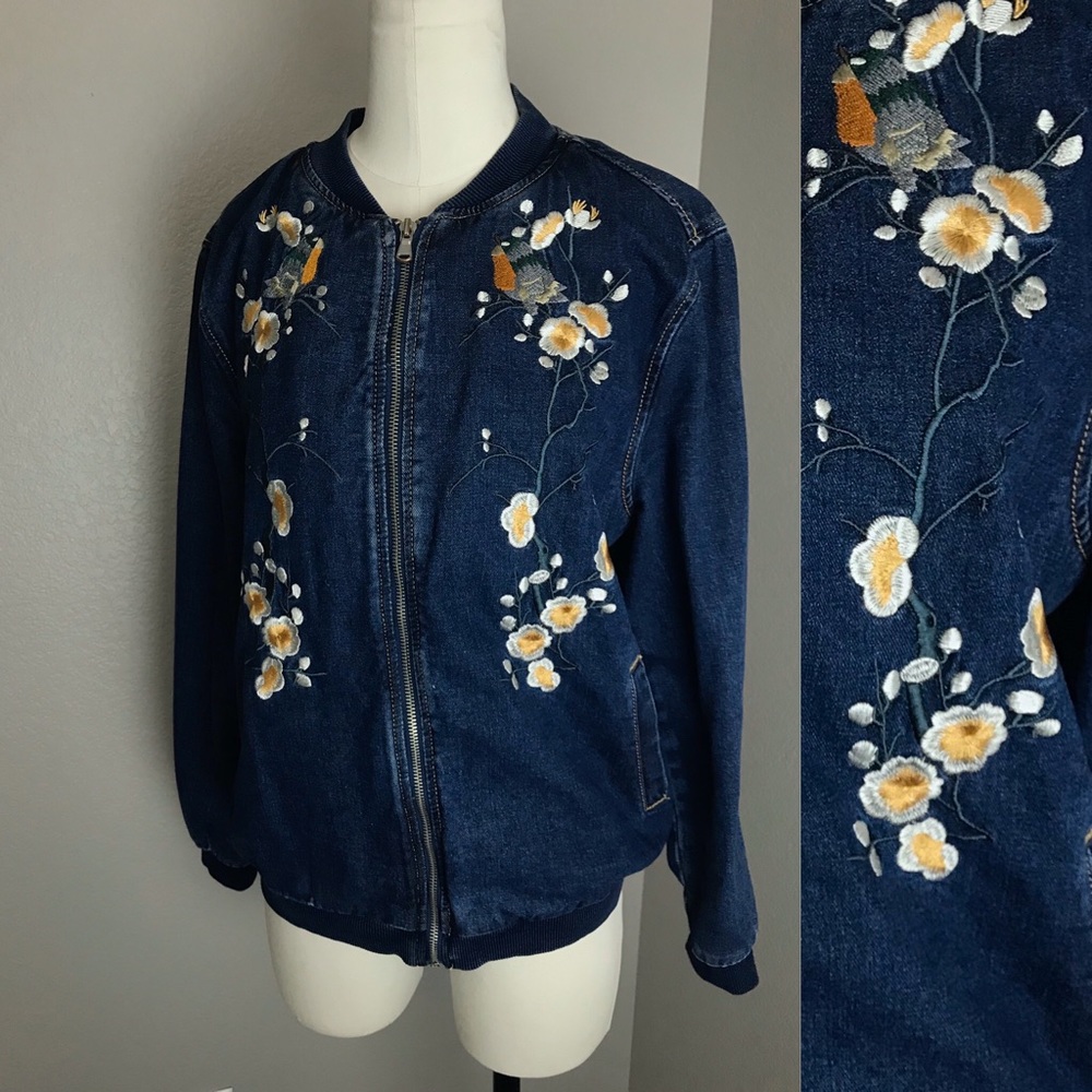 Floral Denim Bomber (L)